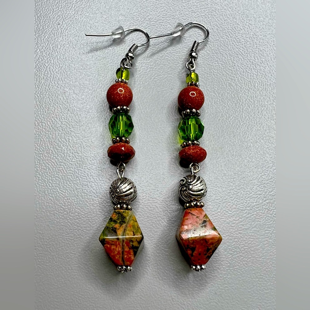 Natural stone earrings with silver accents